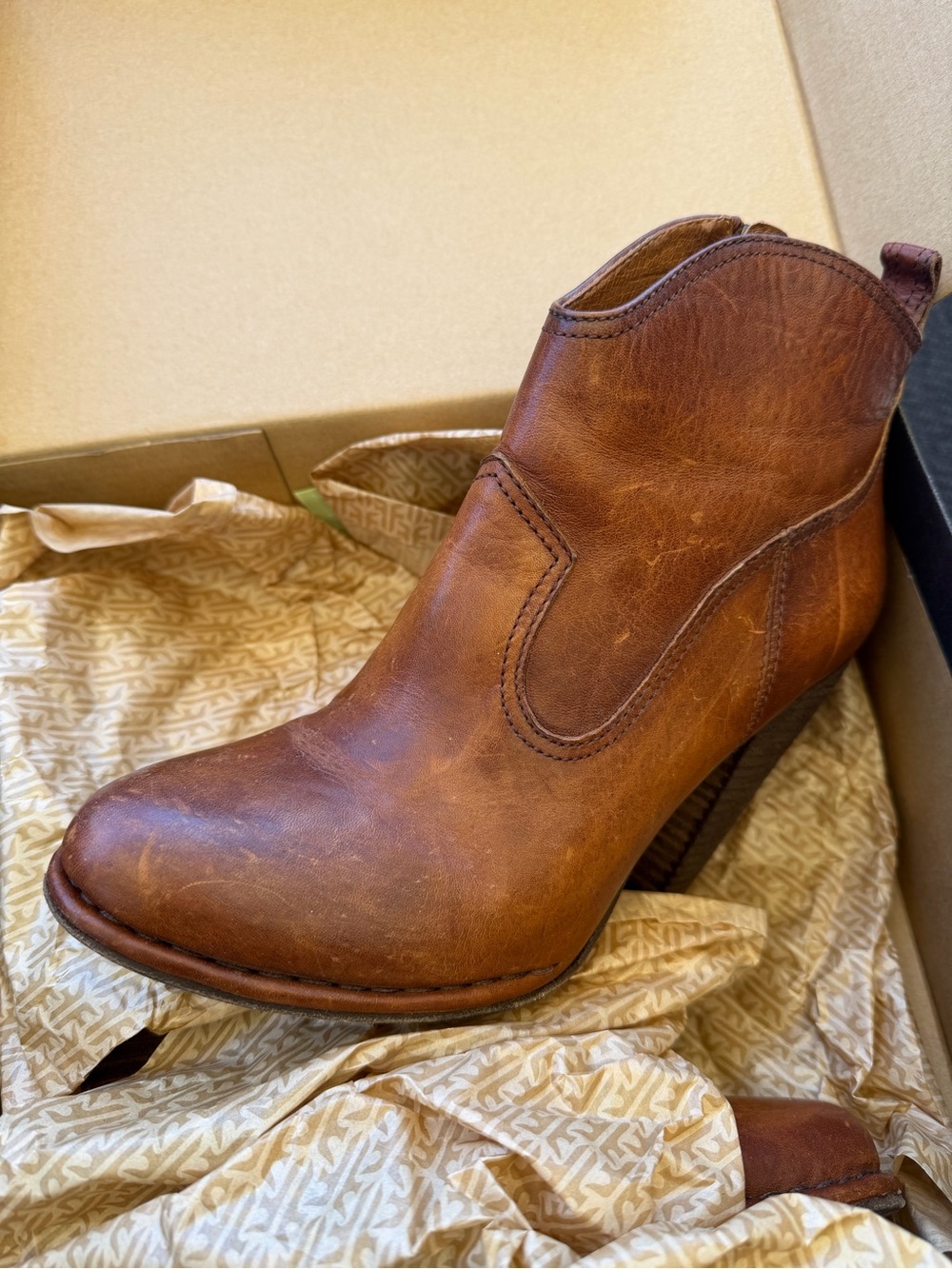 Frye Brown Leather Ankle Booties with Side Zip - Picture 2 of 6